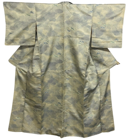 Japanese Vintage Kimono Silk Green Tsumugi Expensive Tradition Heigh 60.23in0