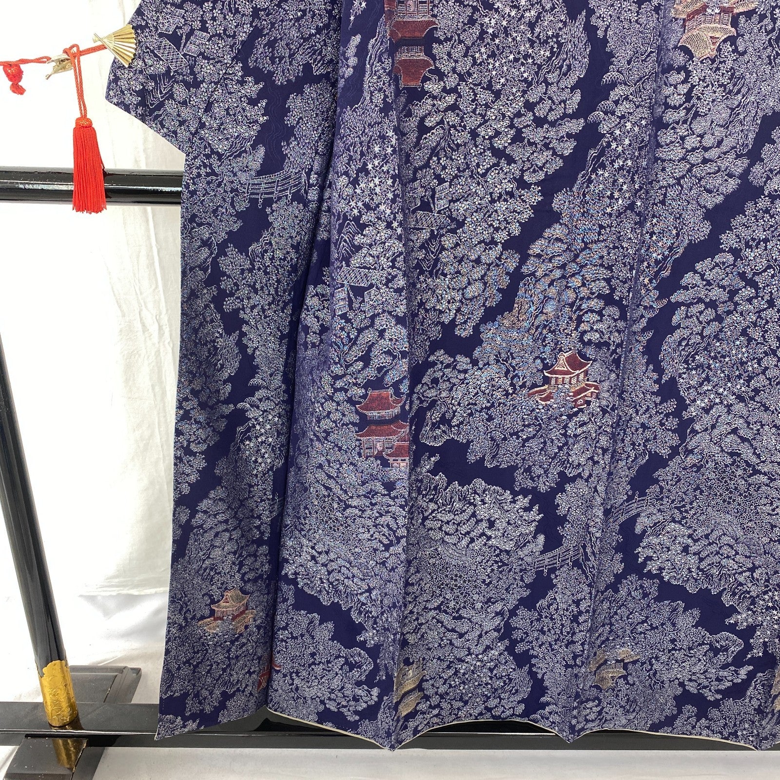 Japanese Vintage Kimono Silk Navy Komon Traditional Authentic Length 59 in20