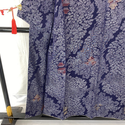 Japanese Vintage Kimono Silk Navy Komon Traditional Authentic Length 59 in20