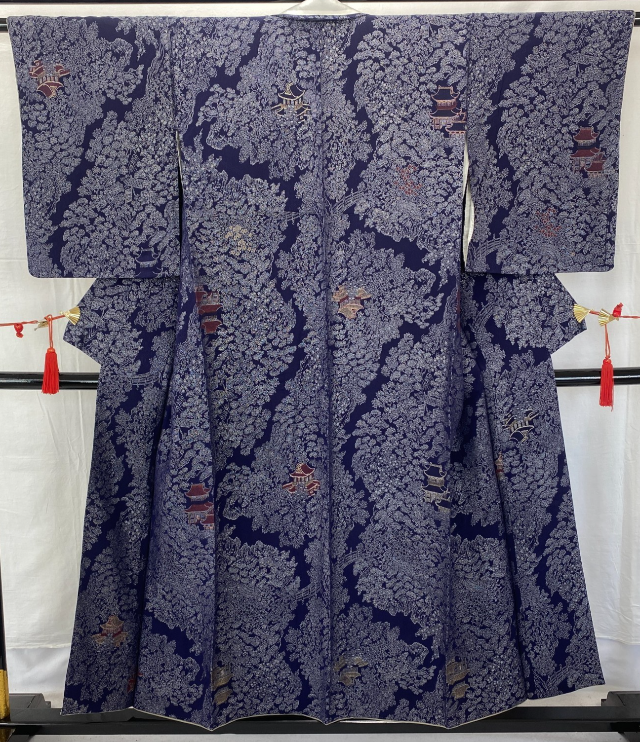 Japanese Vintage Kimono Silk Navy Komon Traditional Authentic Length 59 in0