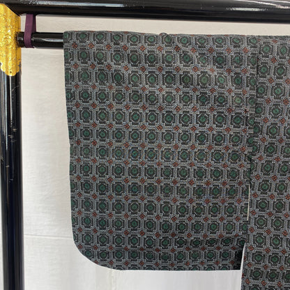 Japanese Vintage Kimono Haori Jacket Silk Gray Oshima Traditional Authentic 33in15