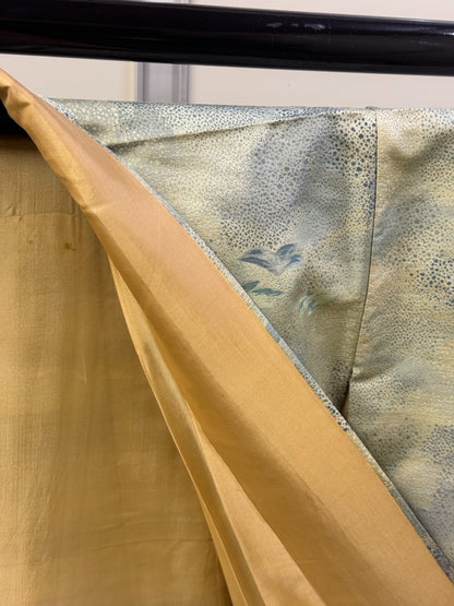 Japanese Vintage Kimono Silk Green Tsumugi Expensive Tradition Heigh 60.23in17