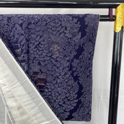 Japanese Vintage Kimono Silk Navy Komon Traditional Authentic Length 59 in7
