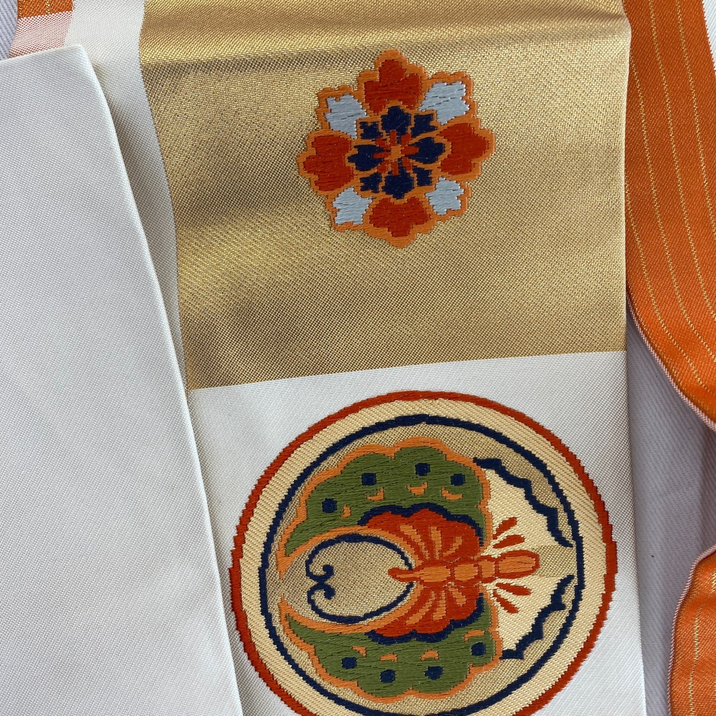 Japanese Vintage Kimono Nagoya Obi Cotton White Traditional Authentic 140 x 11in13