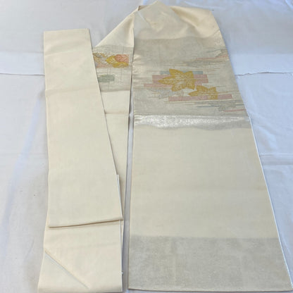 Japanese Vintage Kimono Nagoya Obi Polyester Silver Traditional Drit 144x 11 in23