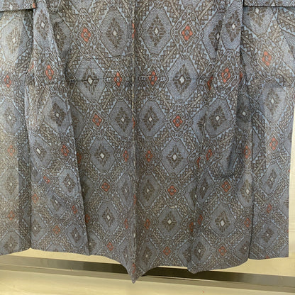 Japanese Vintage Kimono Silk Navy No Lining Oshima Tumugi Traditional Length57in21