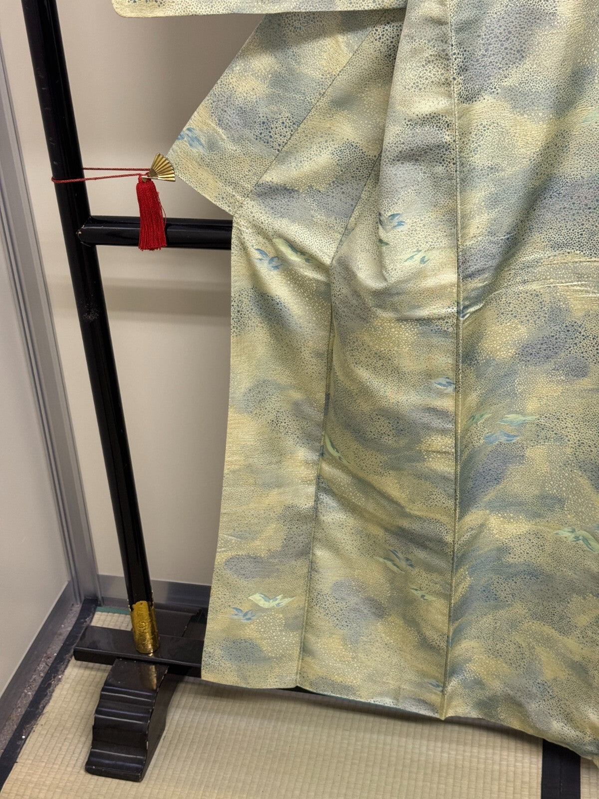 Japanese Vintage Kimono Silk Green Tsumugi Expensive Tradition Heigh 60.23in11