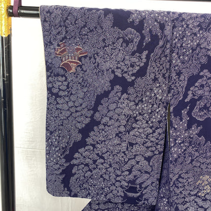 Japanese Vintage Kimono Silk Navy Komon Traditional Authentic Length 59 in15