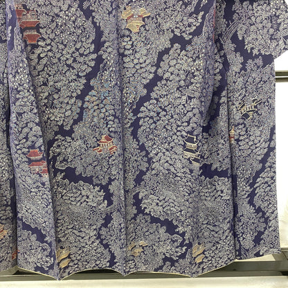 Japanese Vintage Kimono Silk Navy Komon Traditional Authentic Length 59 in21