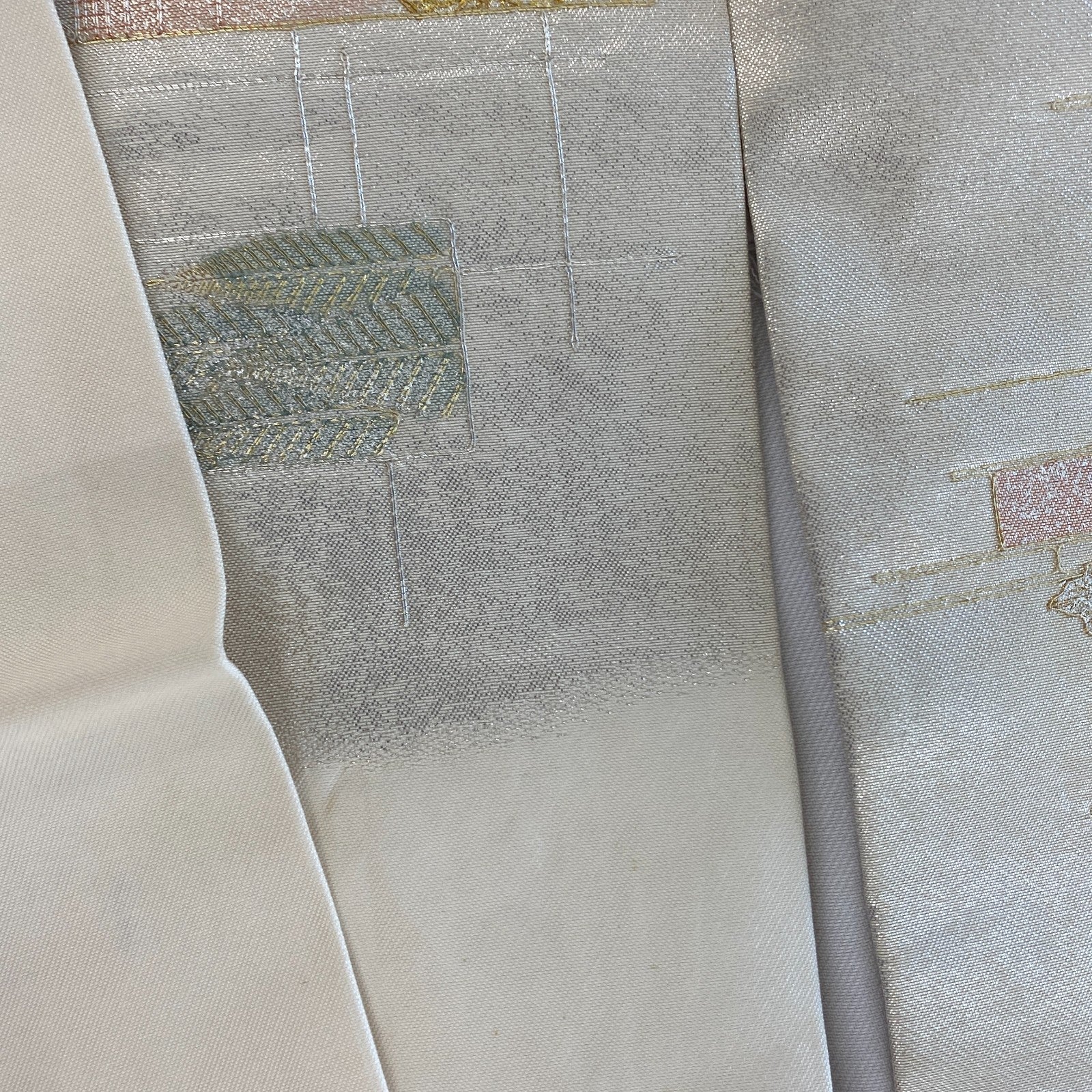 Japanese Vintage Kimono Nagoya Obi Polyester Silver Traditional Drit 144x 11 in14