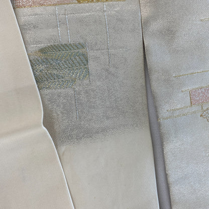 Japanese Vintage Kimono Nagoya Obi Polyester Silver Traditional Drit 144x 11 in14