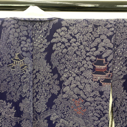 Japanese Vintage Kimono Silk Navy Komon Traditional Authentic Length 59 in17