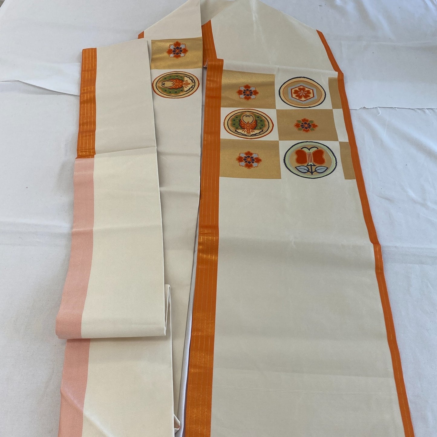 Japanese Vintage Kimono Nagoya Obi Cotton White Traditional Authentic 140 x 11in23