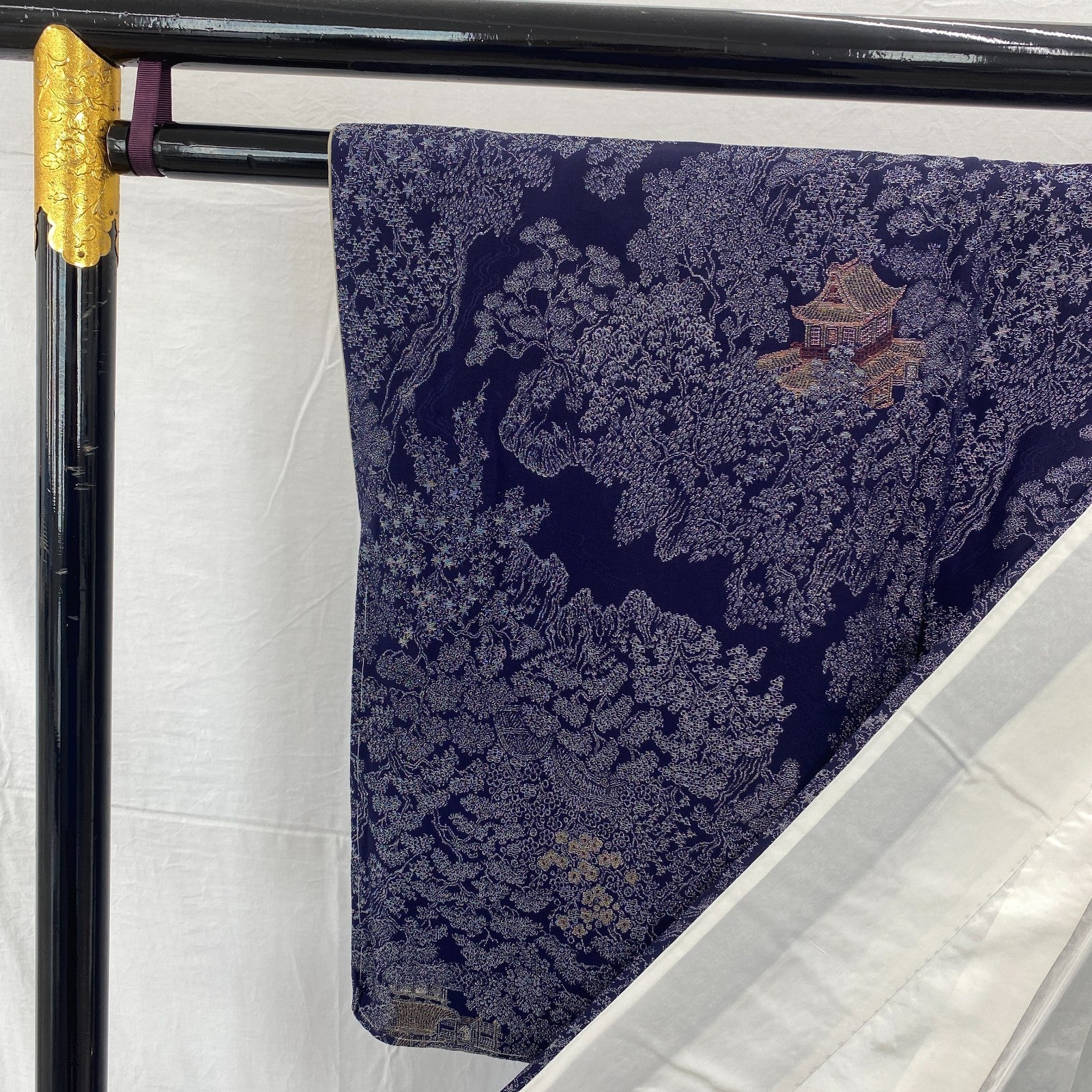 Japanese Vintage Kimono Silk Navy Komon Traditional Authentic Length 59 in4