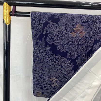 Japanese Vintage Kimono Silk Navy Komon Traditional Authentic Length 59 in4