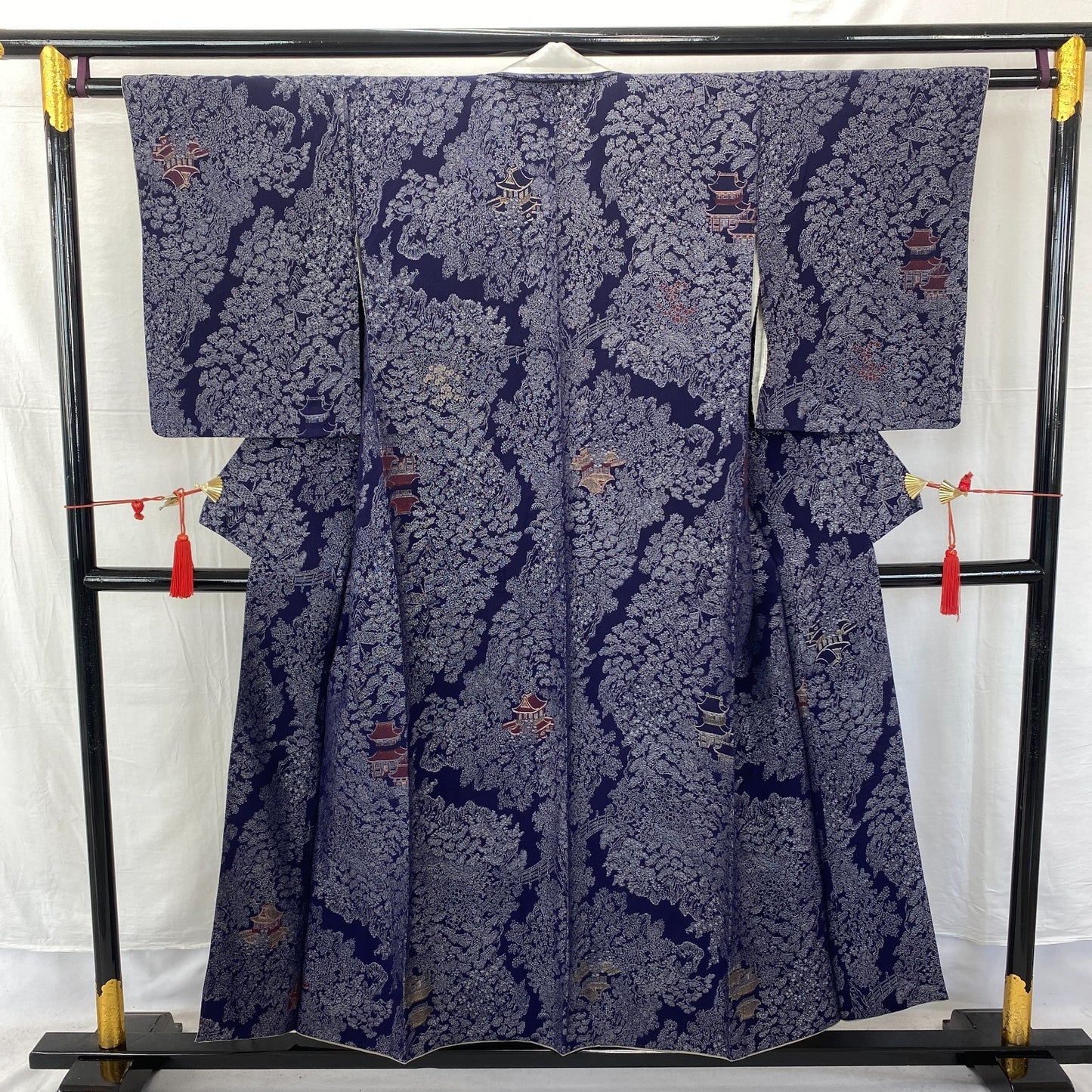 Japanese Vintage Kimono Silk Navy Komon Traditional Authentic Length 59 in13