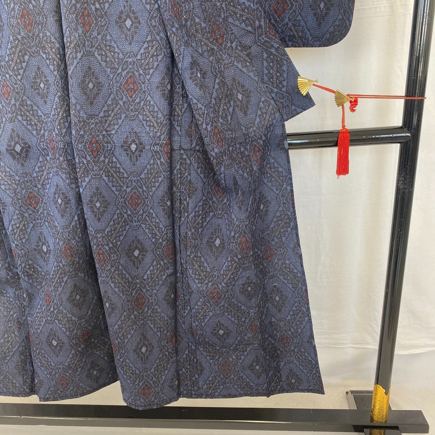 Japanese Vintage Kimono Silk Navy No Lining Oshima Tumugi Traditional Length57in12