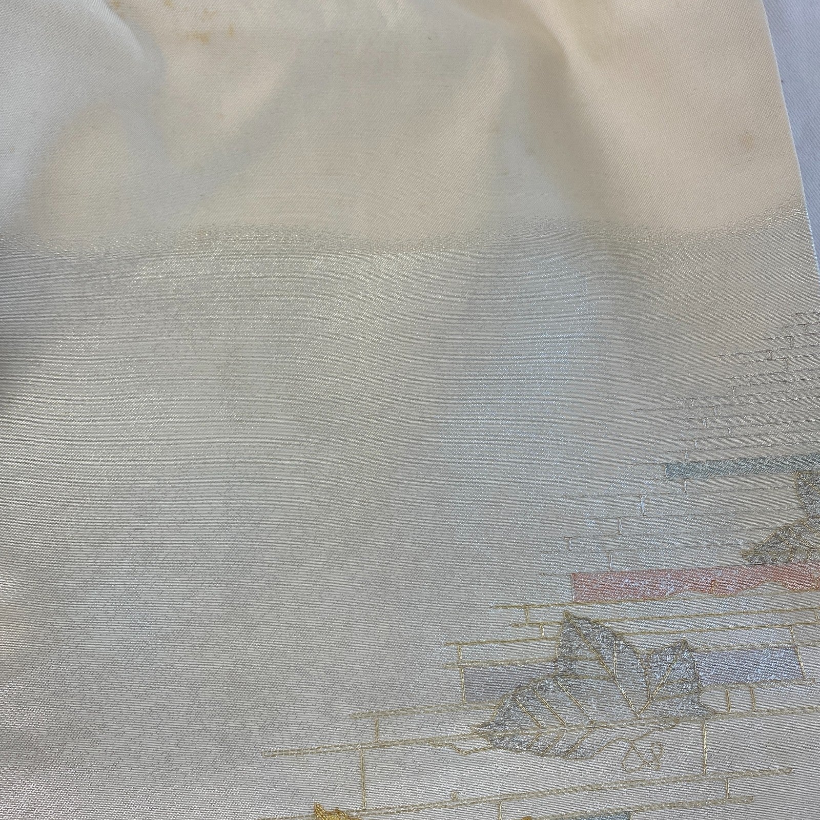 Japanese Vintage Kimono Nagoya Obi Polyester Silver Traditional Drit 144x 11 in10