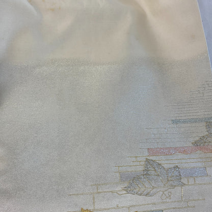 Japanese Vintage Kimono Nagoya Obi Polyester Silver Traditional Drit 144x 11 in10