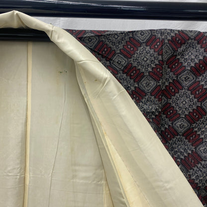 Japanese Vintage Kimono Silk Gray Oshima Traditional Authentic Length 59in6