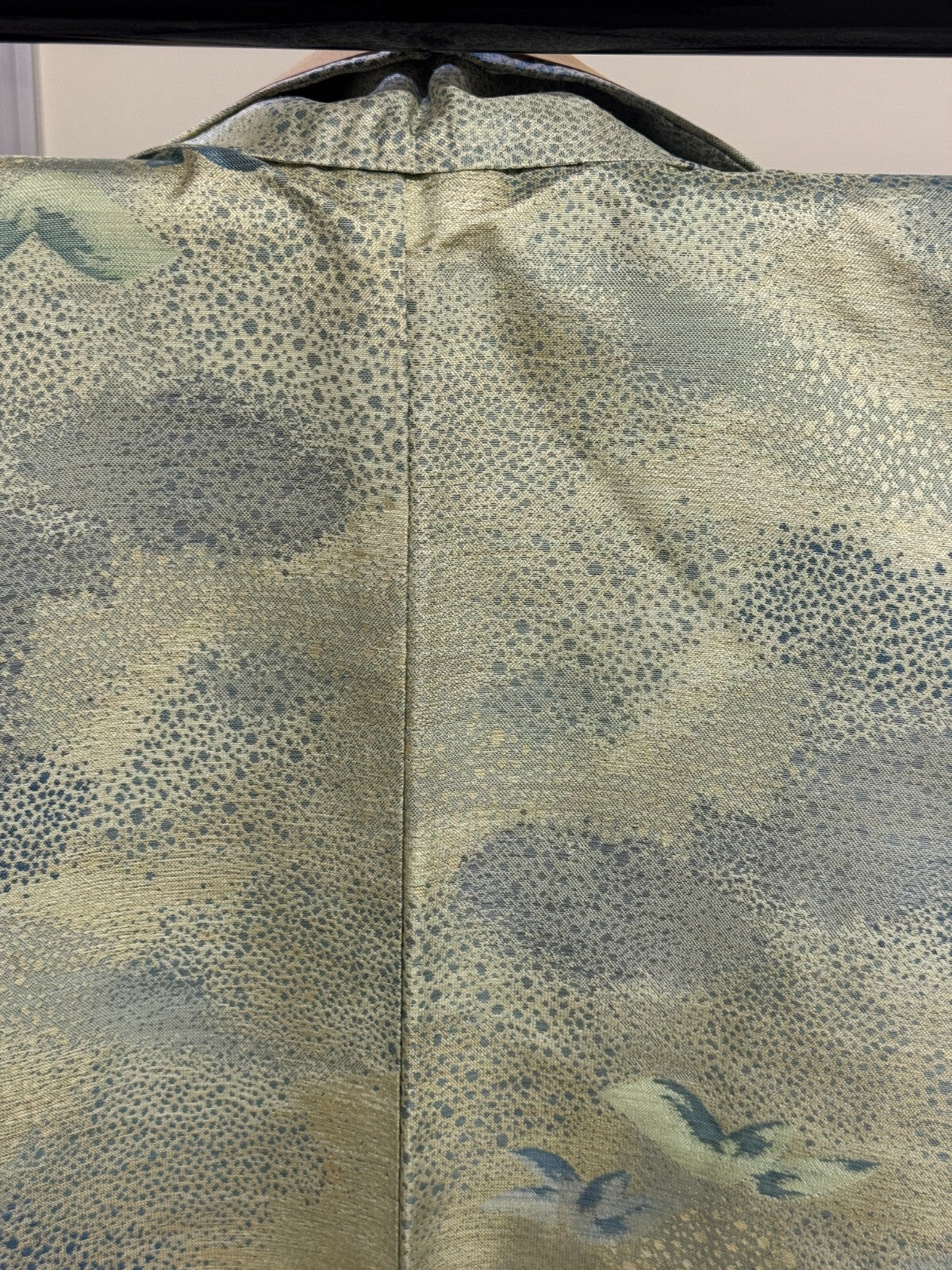 Japanese Vintage Kimono Silk Green Tsumugi Expensive Tradition Heigh 60.23in3