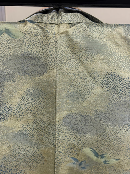 Japanese Vintage Kimono Silk Green Tsumugi Expensive Tradition Heigh 60.23in3