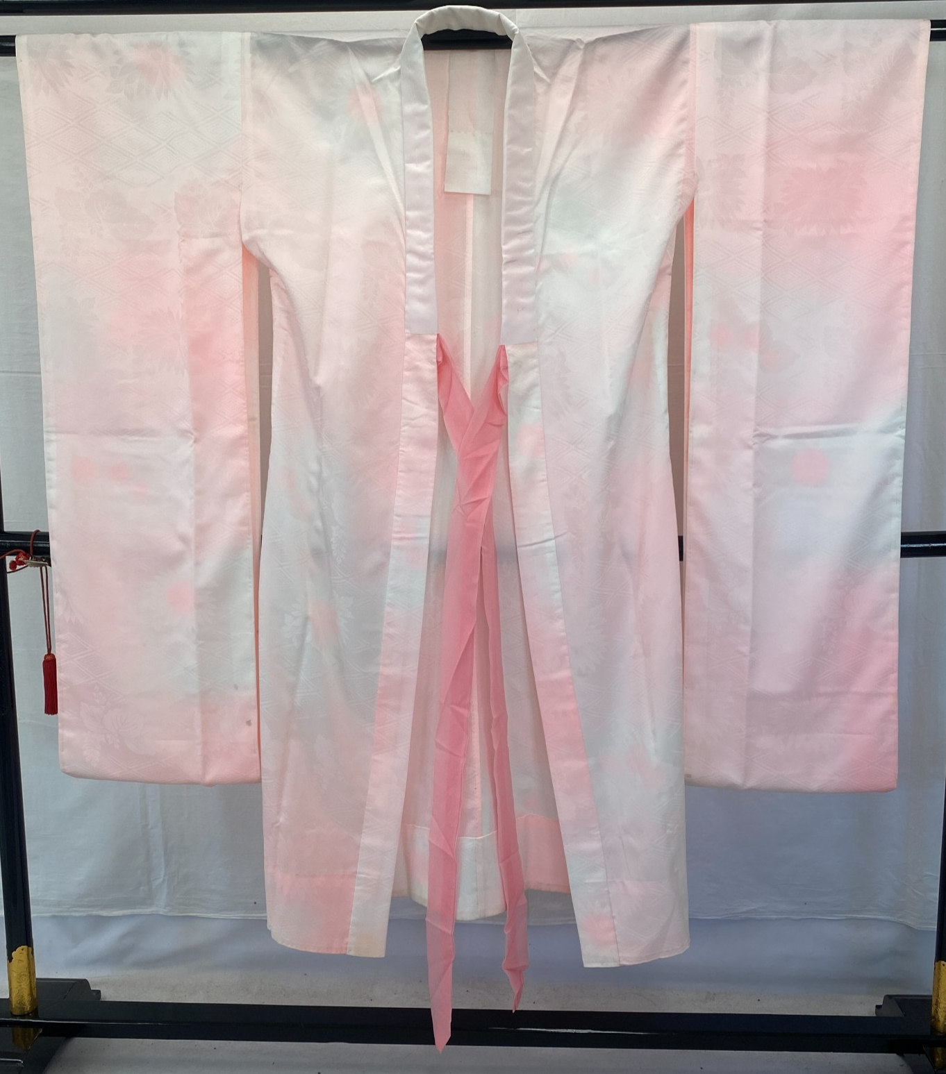 Japanese Vintage Kimono Juban Polyester Pink Drit Traditional Length 52 in0