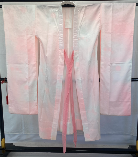 Japanese Vintage Kimono Juban Polyester Pink Drit Traditional Length 52 in0