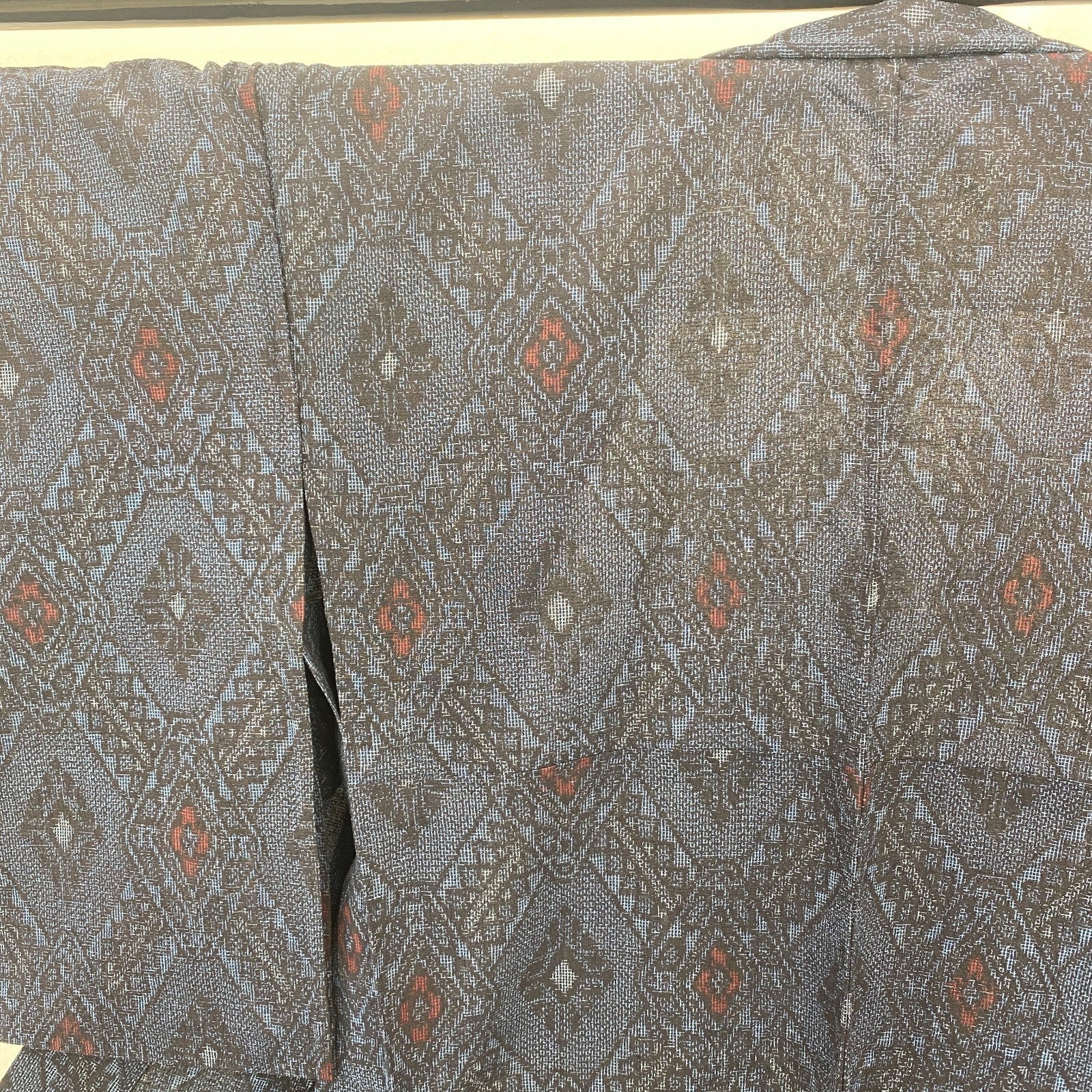 Japanese Vintage Kimono Silk Navy No Lining Oshima Tumugi Traditional Length57in16