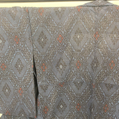 Japanese Vintage Kimono Silk Navy No Lining Oshima Tumugi Traditional Length57in16