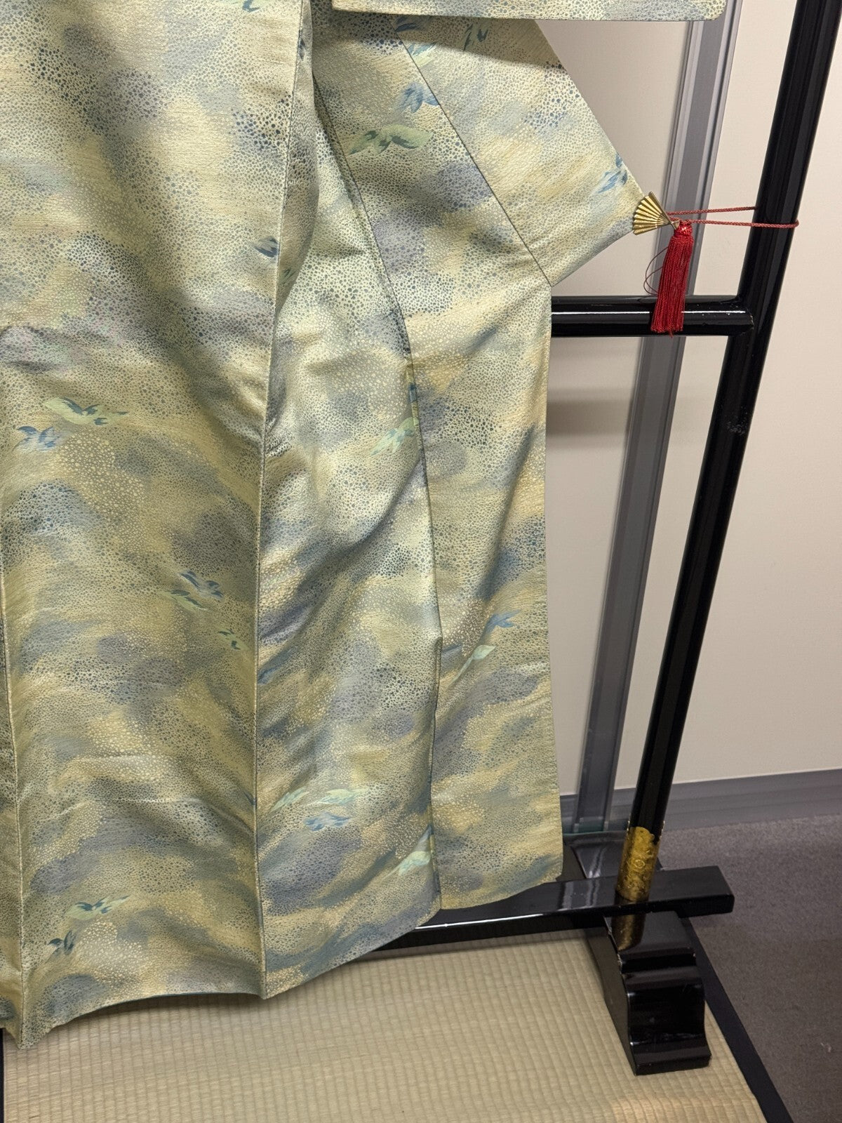 Japanese Vintage Kimono Silk Green Tsumugi Expensive Tradition Heigh 60.23in12