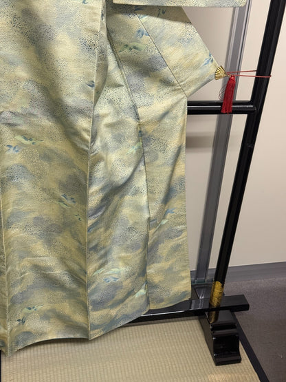 Japanese Vintage Kimono Silk Green Tsumugi Expensive Tradition Heigh 60.23in12