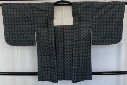 Japanese Vintage Kimono Haori Jacket Silk Gray Oshima Traditional Authentic 33in0